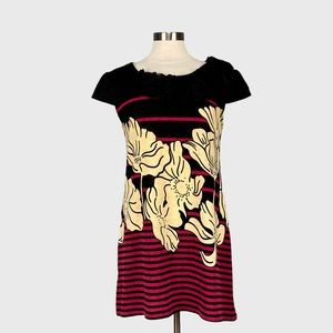 ModCloth Yumi Womens Cap Sleeve Shift Dress Floral Stripe Red Black size M L
